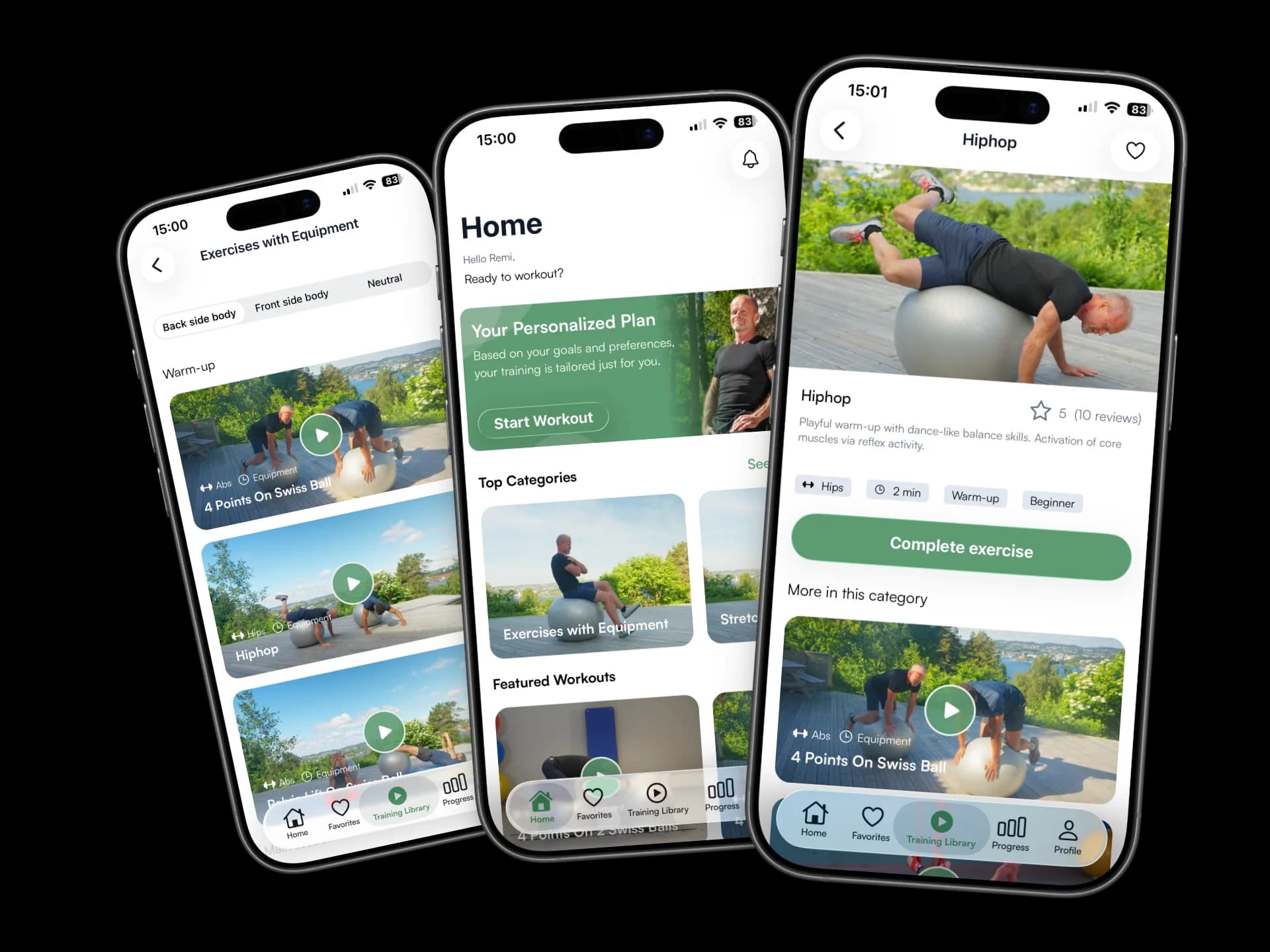 CoreCapacity-appen vist på tre mobilskjermer