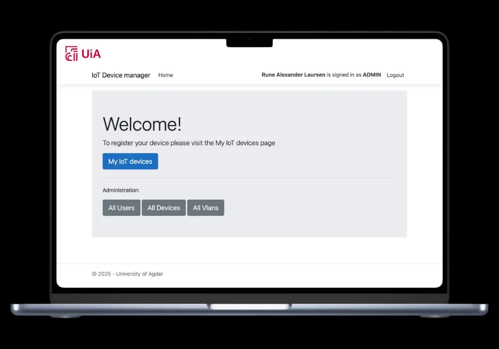 UiA IoT Device Manager - skjermbilde av dashboard