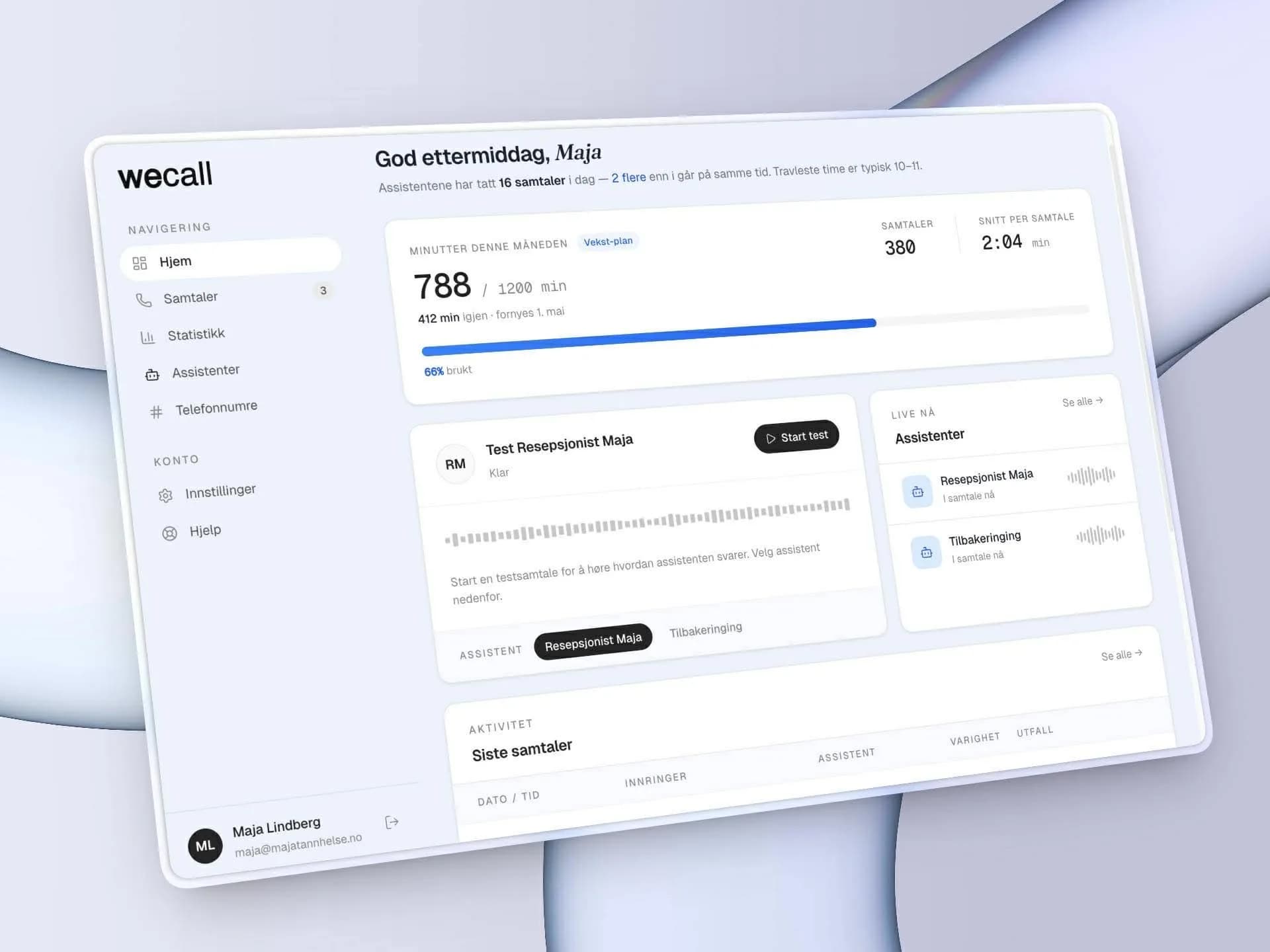 WeCall-plattformen og nettsiden utviklet av Paral Dynamic