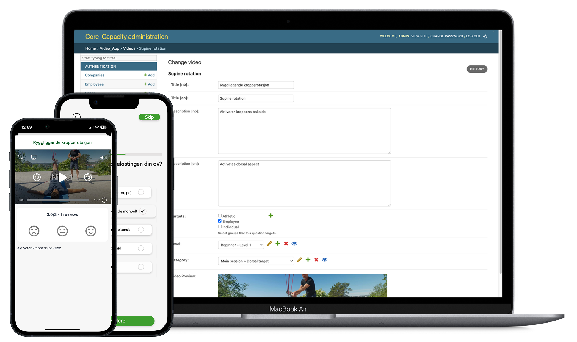 CoreCapacity - Treningsplattform med video-administrasjon
